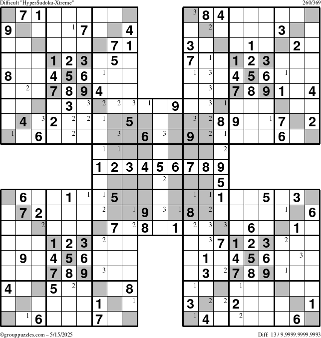 The grouppuzzles.com Difficult cover-HyperXtreme puzzle for Thursday May 15, 2025 with the first 3 steps marked