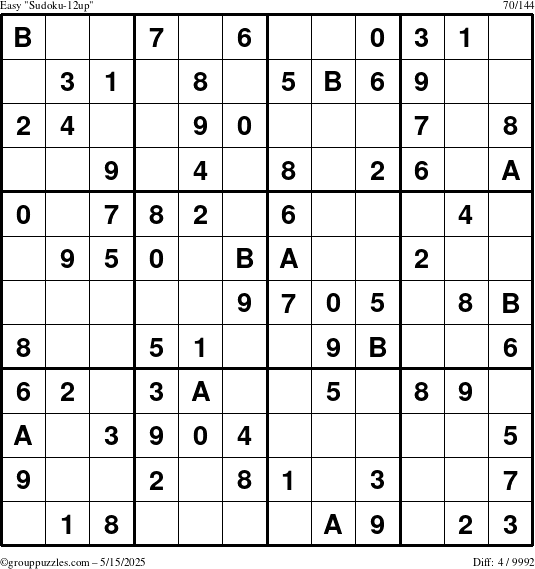 The grouppuzzles.com Easy Sudoku-12up puzzle for Thursday May 15, 2025