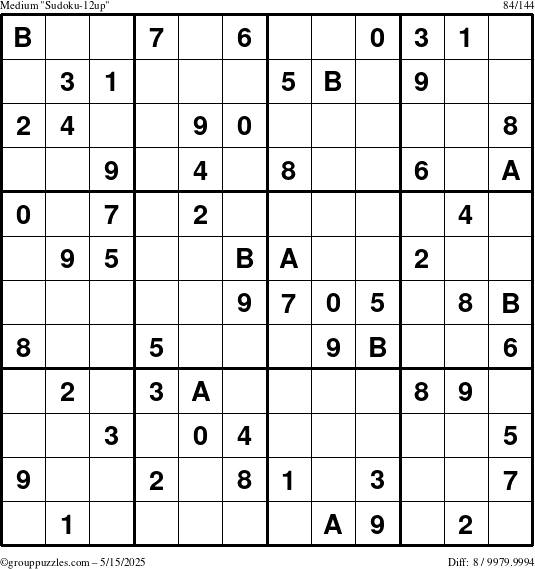 The grouppuzzles.com Medium Sudoku-12up puzzle for Thursday May 15, 2025