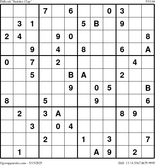 The grouppuzzles.com Difficult Sudoku-12up puzzle for Thursday May 15, 2025