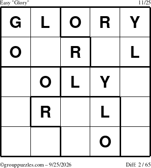 The grouppuzzles.com Easy Glory puzzle for Friday September 25, 2026