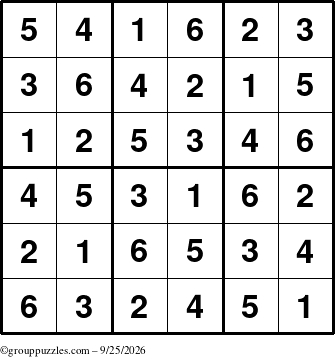 The grouppuzzles.com Answer grid for the Sudoku-6up puzzle for Friday September 25, 2026