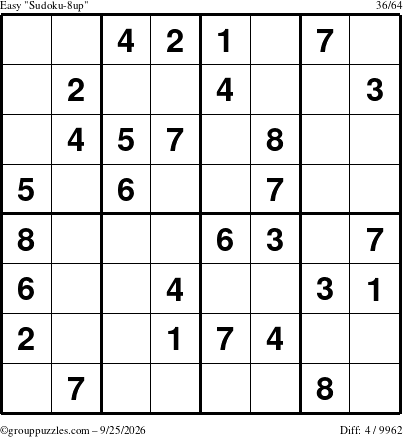 The grouppuzzles.com Easy Sudoku-8up puzzle for Friday September 25, 2026