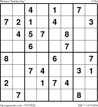 The grouppuzzles.com Medium Sudoku-8up puzzle for Friday September 25, 2026