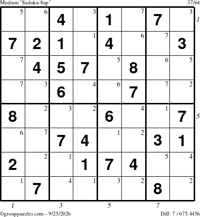 The grouppuzzles.com Medium Sudoku-8up puzzle for Friday September 25, 2026, suitable for printing, with all 7 steps marked