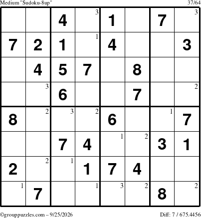 The grouppuzzles.com Medium Sudoku-8up puzzle for Friday September 25, 2026 with the first 3 steps marked