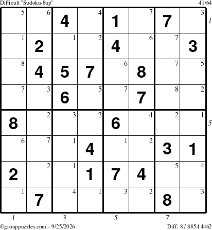 The grouppuzzles.com Difficult Sudoku-8up puzzle for Friday September 25, 2026 with all 8 steps marked