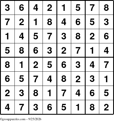 The grouppuzzles.com Answer grid for the Sudoku-8up puzzle for Friday September 25, 2026