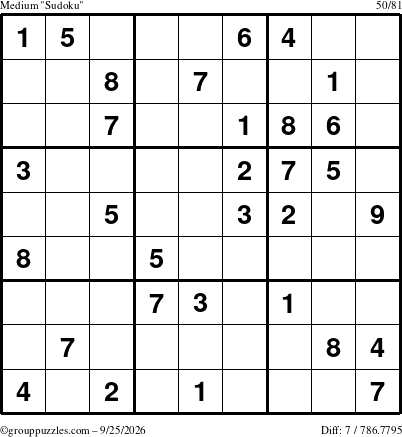 The grouppuzzles.com Medium Sudoku puzzle for Friday September 25, 2026