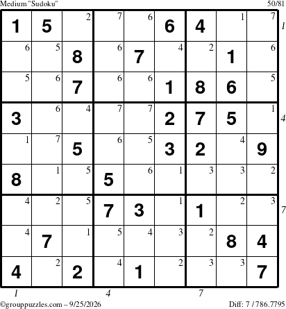 The grouppuzzles.com Medium Sudoku puzzle for Friday September 25, 2026, suitable for printing, with all 7 steps marked