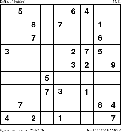 The grouppuzzles.com Difficult Sudoku puzzle for Friday September 25, 2026