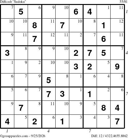 The grouppuzzles.com Difficult Sudoku puzzle for Friday September 25, 2026 with all 12 steps marked