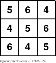 The grouppuzzles.com Answer grid for the TicTac-456 puzzle for Monday November 18, 2024