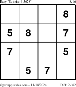 The grouppuzzles.com Easy Sudoku-4-5678 puzzle for Monday November 18, 2024