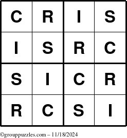 The grouppuzzles.com Answer grid for the Cris puzzle for Monday November 18, 2024