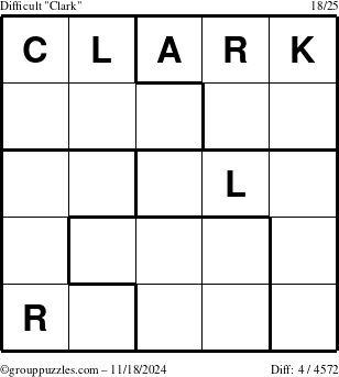 The grouppuzzles.com Difficult Clark puzzle for Monday November 18, 2024