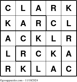 The grouppuzzles.com Answer grid for the Clark puzzle for Monday November 18, 2024