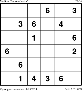 The grouppuzzles.com Medium Sudoku-Junior puzzle for Monday November 18, 2024