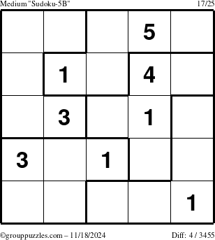 The grouppuzzles.com Medium Sudoku-5B puzzle for Monday November 18, 2024