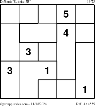 The grouppuzzles.com Difficult Sudoku-5B puzzle for Monday November 18, 2024