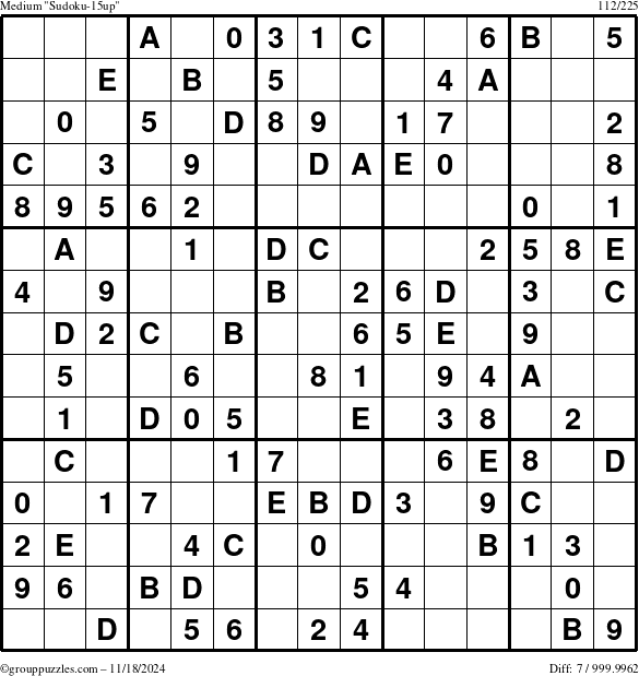 The grouppuzzles.com Medium Sudoku-15up puzzle for Monday November 18, 2024