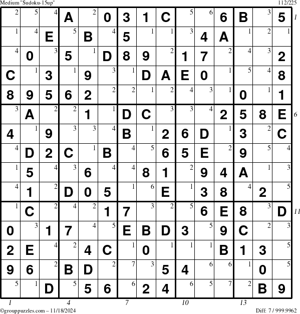 The grouppuzzles.com Medium Sudoku-15up puzzle for Monday November 18, 2024 with all 7 steps marked