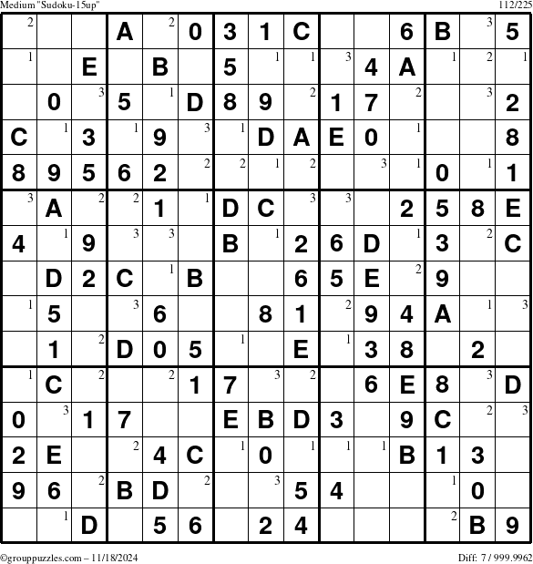 The grouppuzzles.com Medium Sudoku-15up puzzle for Monday November 18, 2024 with the first 3 steps marked