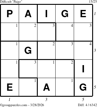 The grouppuzzles.com Difficult Paige puzzle for Saturday March 28, 2026 with all 4 steps marked