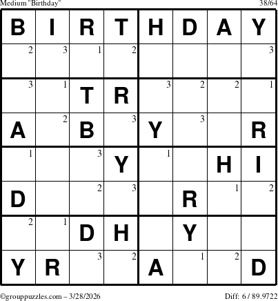 The grouppuzzles.com Medium Birthday puzzle for Saturday March 28, 2026 with the first 3 steps marked