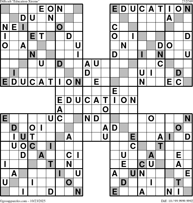 The grouppuzzles.com Difficult Education-Xtreme puzzle for Thursday October 23, 2025