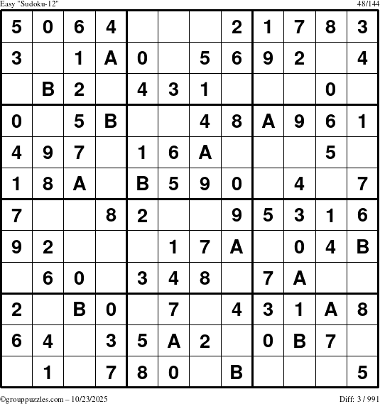 The grouppuzzles.com Easy Sudoku-12 puzzle for Thursday October 23, 2025