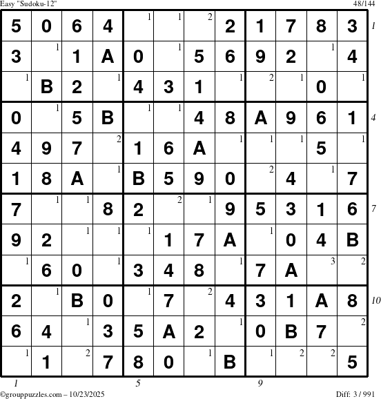 The grouppuzzles.com Easy Sudoku-12 puzzle for Thursday October 23, 2025 with all 3 steps marked