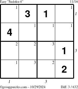 The grouppuzzles.com Easy Sudoku-4 puzzle for Tuesday October 29, 2024, suitable for printing, with all 3 steps marked