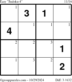 The grouppuzzles.com Easy Sudoku-4 puzzle for Tuesday October 29, 2024 with the first 3 steps marked