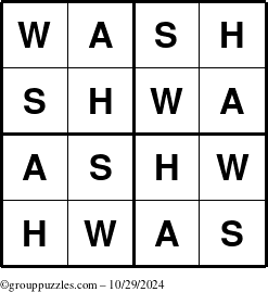 The grouppuzzles.com Answer grid for the Wash puzzle for Tuesday October 29, 2024