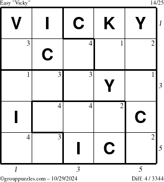 The grouppuzzles.com Easy Vicky puzzle for Tuesday October 29, 2024 with all 4 steps marked