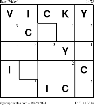 The grouppuzzles.com Easy Vicky puzzle for Tuesday October 29, 2024 with the first 3 steps marked