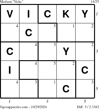 The grouppuzzles.com Medium Vicky puzzle for Tuesday October 29, 2024 with all 5 steps marked