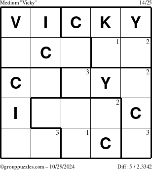 The grouppuzzles.com Medium Vicky puzzle for Tuesday October 29, 2024 with the first 3 steps marked