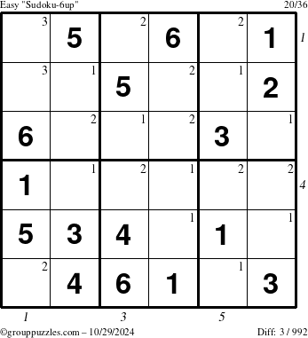 The grouppuzzles.com Easy Sudoku-6up puzzle for Tuesday October 29, 2024 with all 3 steps marked