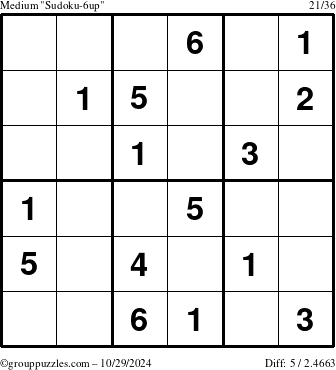 The grouppuzzles.com Medium Sudoku-6up puzzle for Tuesday October 29, 2024