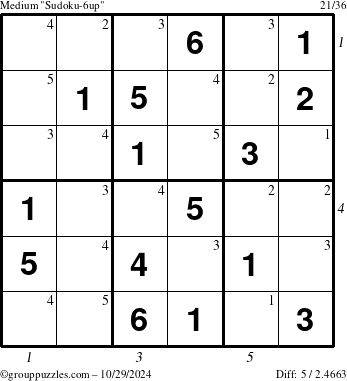 The grouppuzzles.com Medium Sudoku-6up puzzle for Tuesday October 29, 2024 with all 5 steps marked