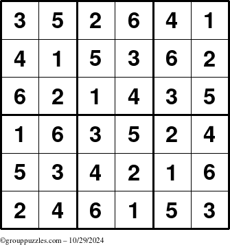 The grouppuzzles.com Answer grid for the Sudoku-6up puzzle for Tuesday October 29, 2024