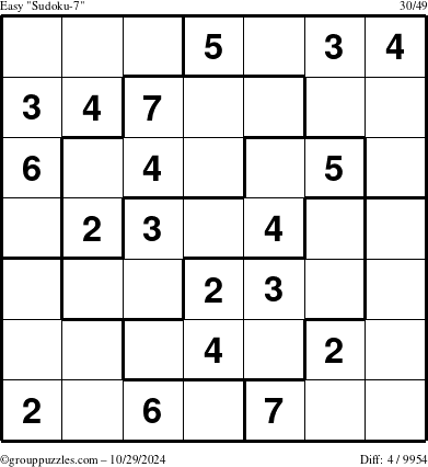 The grouppuzzles.com Easy Sudoku-7 puzzle for Tuesday October 29, 2024