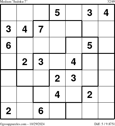 The grouppuzzles.com Medium Sudoku-7 puzzle for Tuesday October 29, 2024