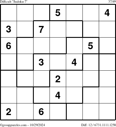 The grouppuzzles.com Difficult Sudoku-7 puzzle for Tuesday October 29, 2024