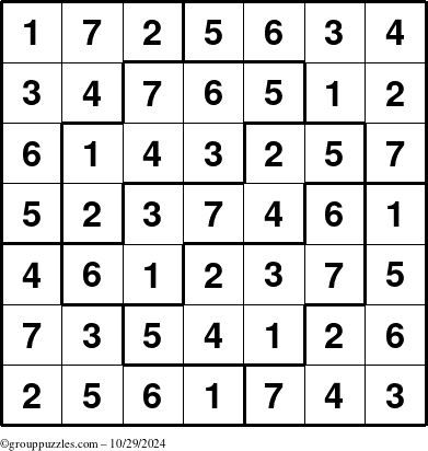 The grouppuzzles.com Answer grid for the Sudoku-7 puzzle for Tuesday October 29, 2024