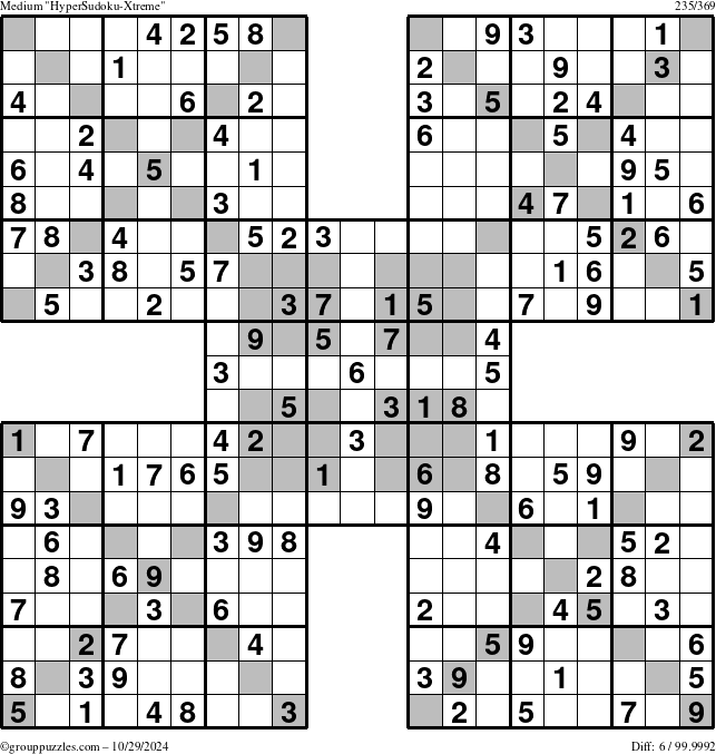 The grouppuzzles.com Medium HyperSudoku-Xtreme puzzle for Tuesday October 29, 2024