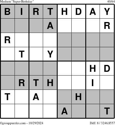 The grouppuzzles.com Medium Super-Birthday puzzle for Tuesday October 29, 2024