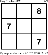 The grouppuzzles.com Easy TicTac-789 puzzle for Thursday April 3, 2025